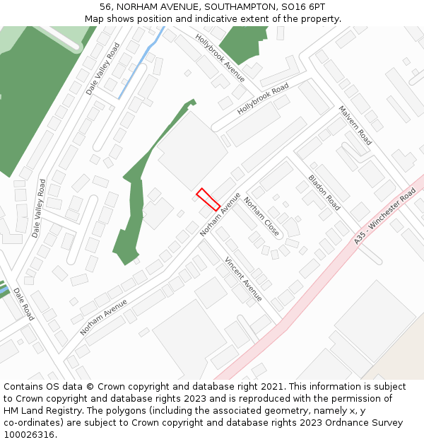 56, NORHAM AVENUE, SOUTHAMPTON, SO16 6PT: Location map and indicative extent of plot