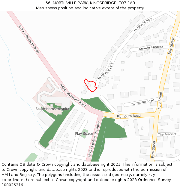 56, NORTHVILLE PARK, KINGSBRIDGE, TQ7 1AR: Location map and indicative extent of plot