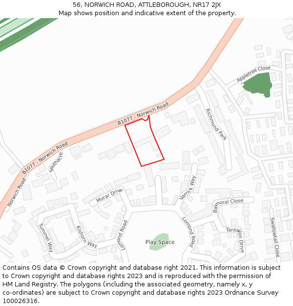 56, NORWICH ROAD, ATTLEBOROUGH, NR17 2JX: Location map and indicative extent of plot