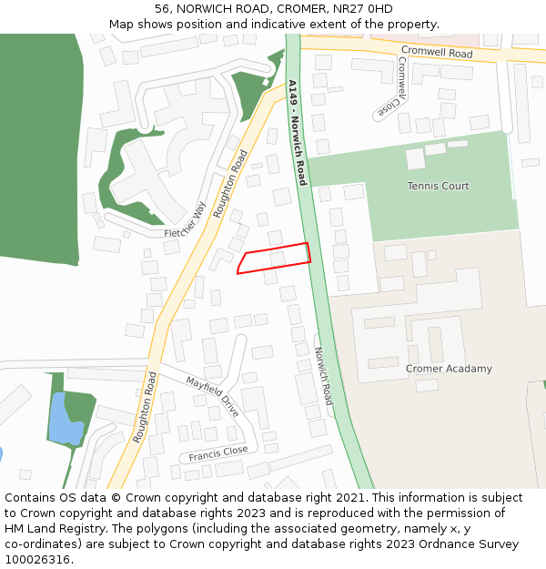 56, NORWICH ROAD, CROMER, NR27 0HD: Location map and indicative extent of plot