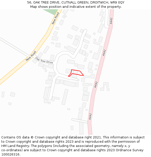 56, OAK TREE DRIVE, CUTNALL GREEN, DROITWICH, WR9 0QY: Location map and indicative extent of plot