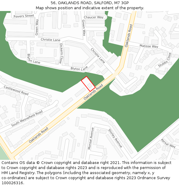 56, OAKLANDS ROAD, SALFORD, M7 3GP: Location map and indicative extent of plot