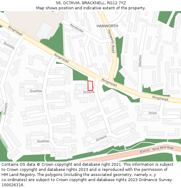 56, OCTAVIA, BRACKNELL, RG12 7YZ: Location map and indicative extent of plot