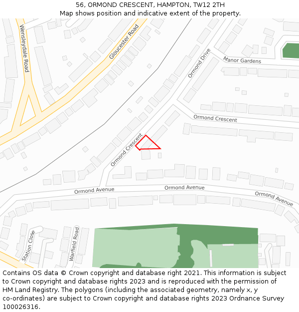 56, ORMOND CRESCENT, HAMPTON, TW12 2TH: Location map and indicative extent of plot