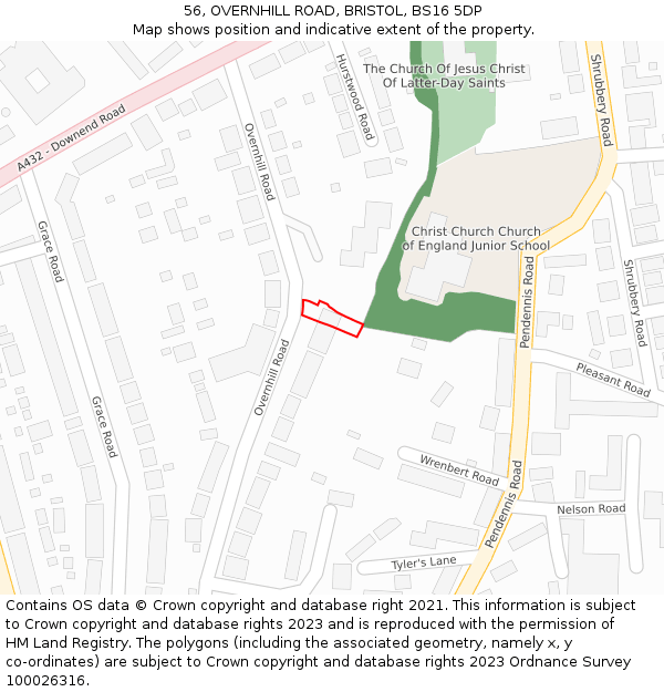 56, OVERNHILL ROAD, BRISTOL, BS16 5DP: Location map and indicative extent of plot