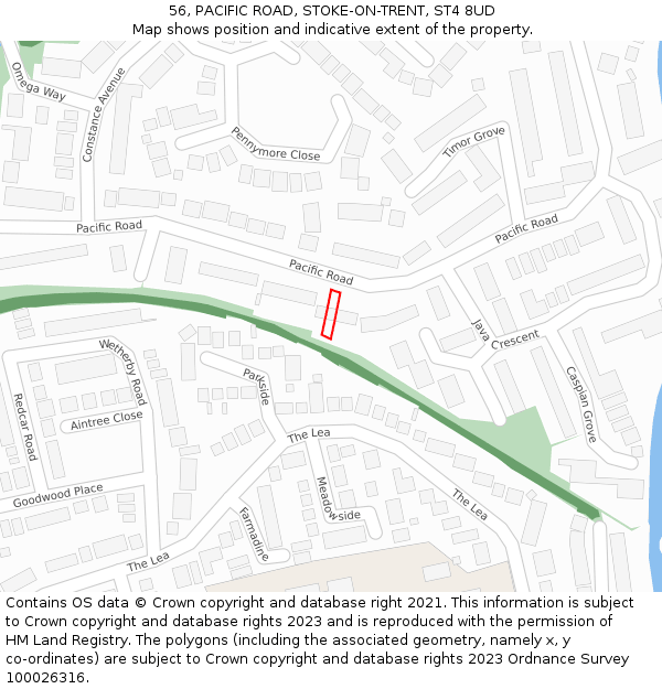 56, PACIFIC ROAD, STOKE-ON-TRENT, ST4 8UD: Location map and indicative extent of plot