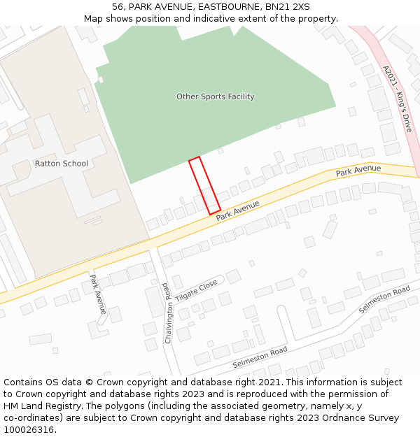 56, PARK AVENUE, EASTBOURNE, BN21 2XS: Location map and indicative extent of plot