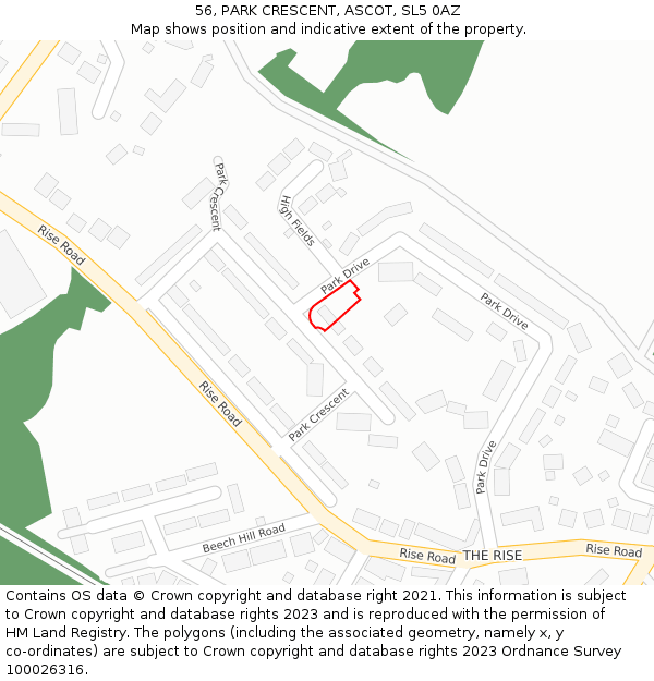 56, PARK CRESCENT, ASCOT, SL5 0AZ: Location map and indicative extent of plot