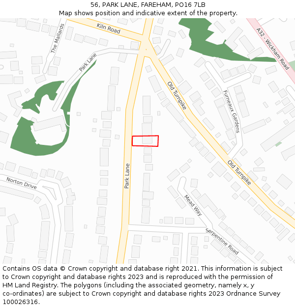 56, PARK LANE, FAREHAM, PO16 7LB: Location map and indicative extent of plot