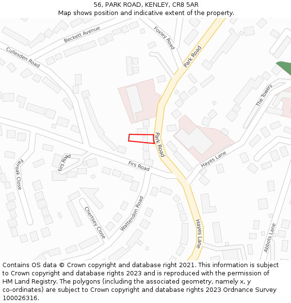 56, PARK ROAD, KENLEY, CR8 5AR: Location map and indicative extent of plot