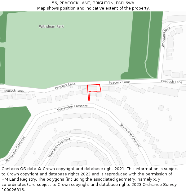 56, PEACOCK LANE, BRIGHTON, BN1 6WA: Location map and indicative extent of plot