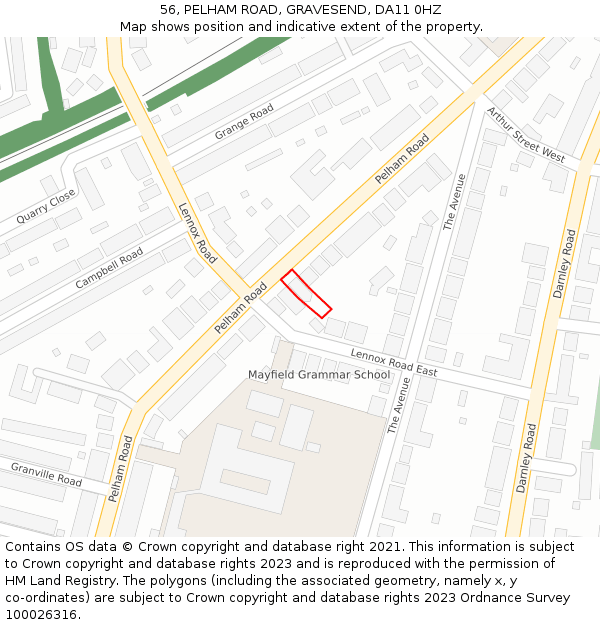 56, PELHAM ROAD, GRAVESEND, DA11 0HZ: Location map and indicative extent of plot