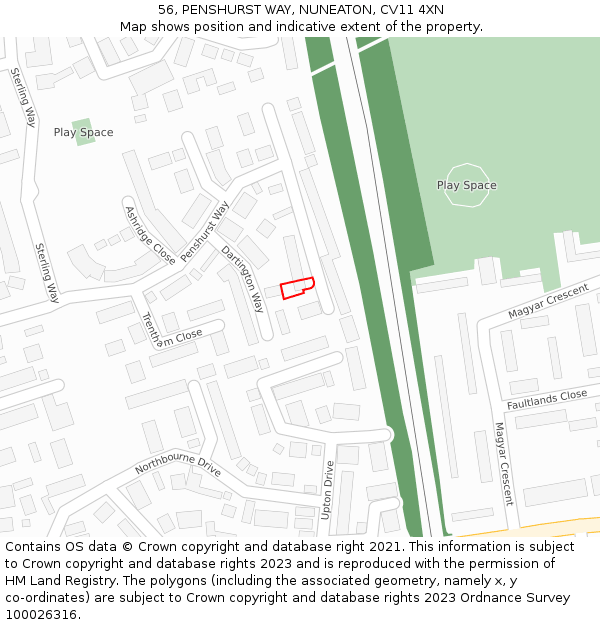 56, PENSHURST WAY, NUNEATON, CV11 4XN: Location map and indicative extent of plot