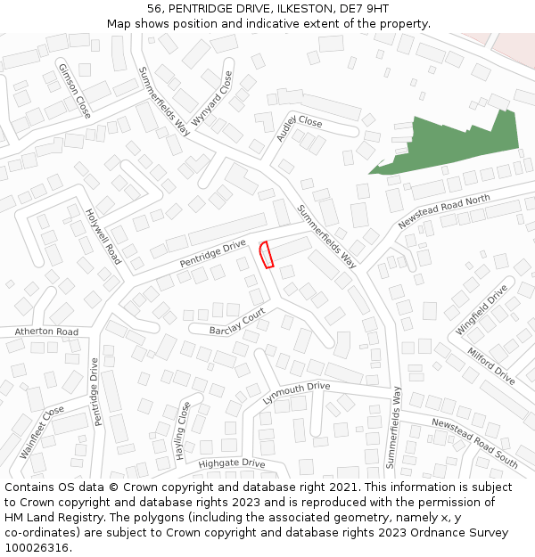 56, PENTRIDGE DRIVE, ILKESTON, DE7 9HT: Location map and indicative extent of plot