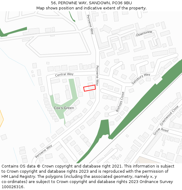 56, PEROWNE WAY, SANDOWN, PO36 9BU: Location map and indicative extent of plot