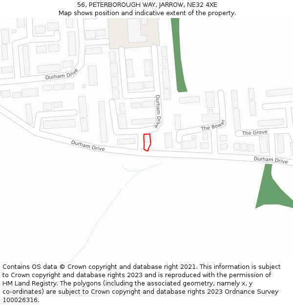 56, PETERBOROUGH WAY, JARROW, NE32 4XE: Location map and indicative extent of plot