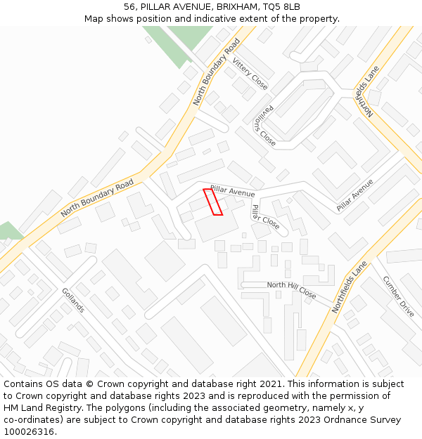 56, PILLAR AVENUE, BRIXHAM, TQ5 8LB: Location map and indicative extent of plot