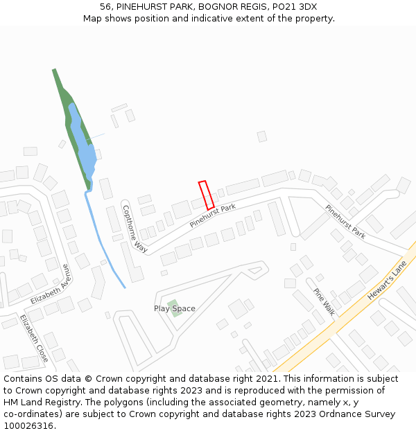 56, PINEHURST PARK, BOGNOR REGIS, PO21 3DX: Location map and indicative extent of plot