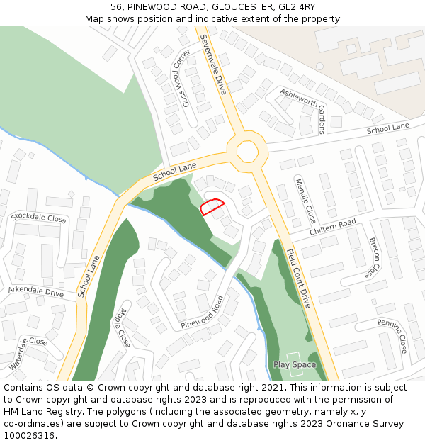 56, PINEWOOD ROAD, GLOUCESTER, GL2 4RY: Location map and indicative extent of plot