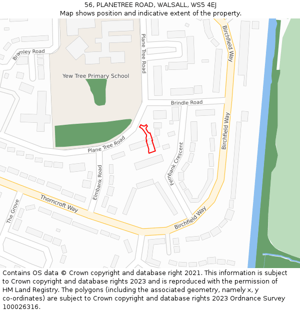 56, PLANETREE ROAD, WALSALL, WS5 4EJ: Location map and indicative extent of plot