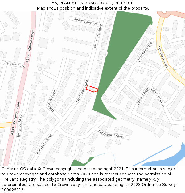 56, PLANTATION ROAD, POOLE, BH17 9LP: Location map and indicative extent of plot
