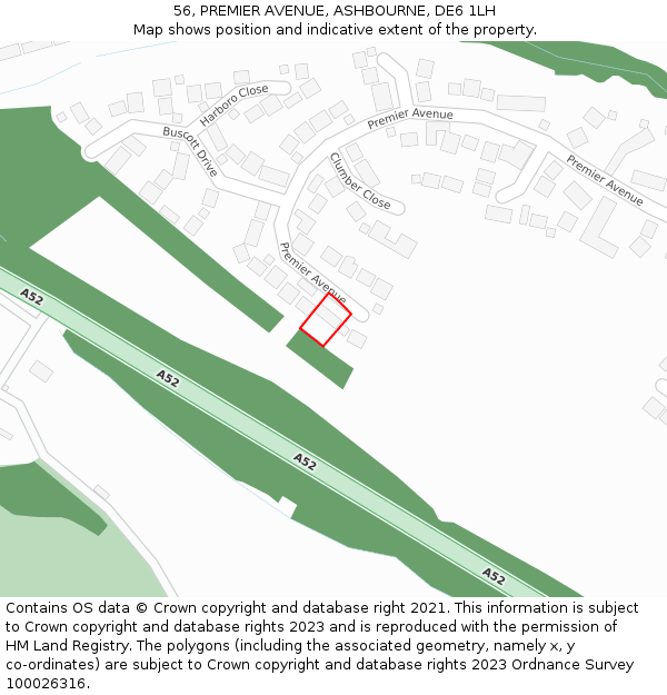 56, PREMIER AVENUE, ASHBOURNE, DE6 1LH: Location map and indicative extent of plot