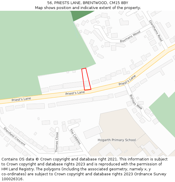 56, PRIESTS LANE, BRENTWOOD, CM15 8BY: Location map and indicative extent of plot