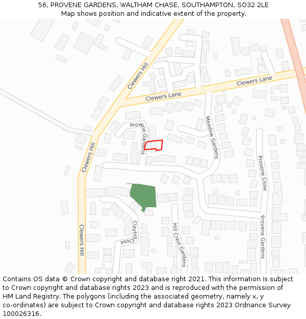 56, PROVENE GARDENS, WALTHAM CHASE, SOUTHAMPTON, SO32 2LE: Location map and indicative extent of plot