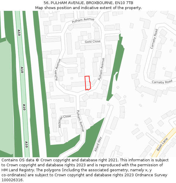 56, PULHAM AVENUE, BROXBOURNE, EN10 7TB: Location map and indicative extent of plot
