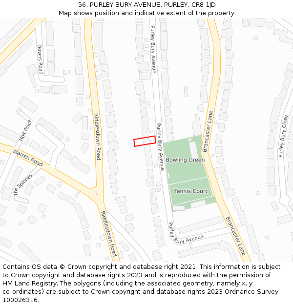 56, PURLEY BURY AVENUE, PURLEY, CR8 1JD: Location map and indicative extent of plot