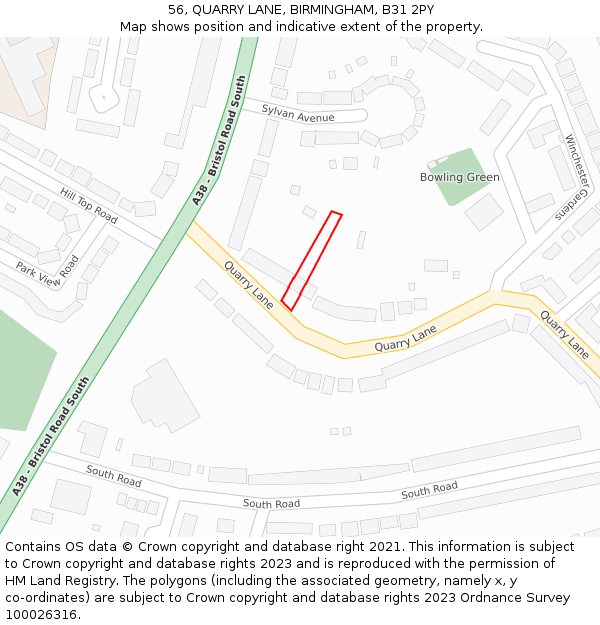 56, QUARRY LANE, BIRMINGHAM, B31 2PY: Location map and indicative extent of plot