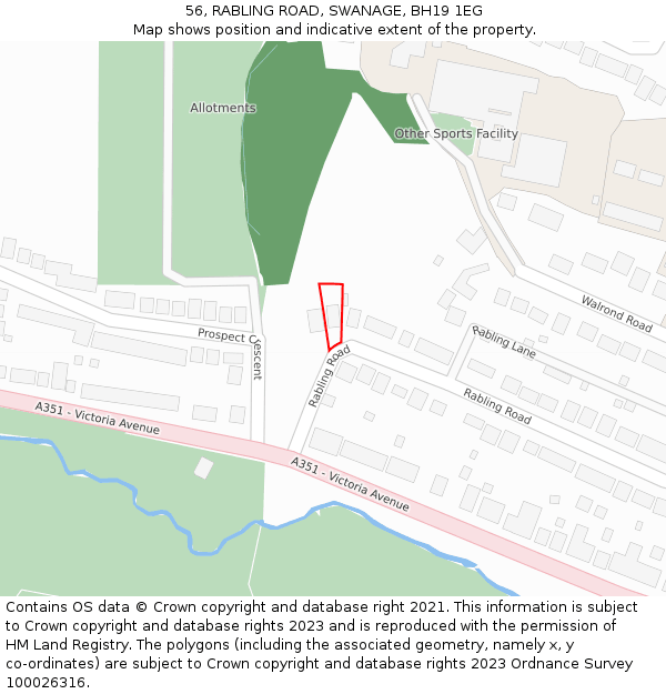 56, RABLING ROAD, SWANAGE, BH19 1EG: Location map and indicative extent of plot