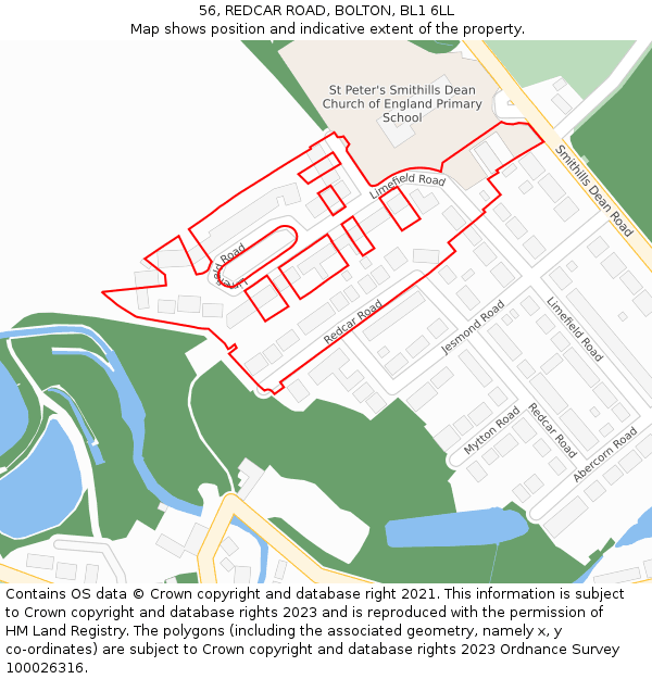 56, REDCAR ROAD, BOLTON, BL1 6LL: Location map and indicative extent of plot