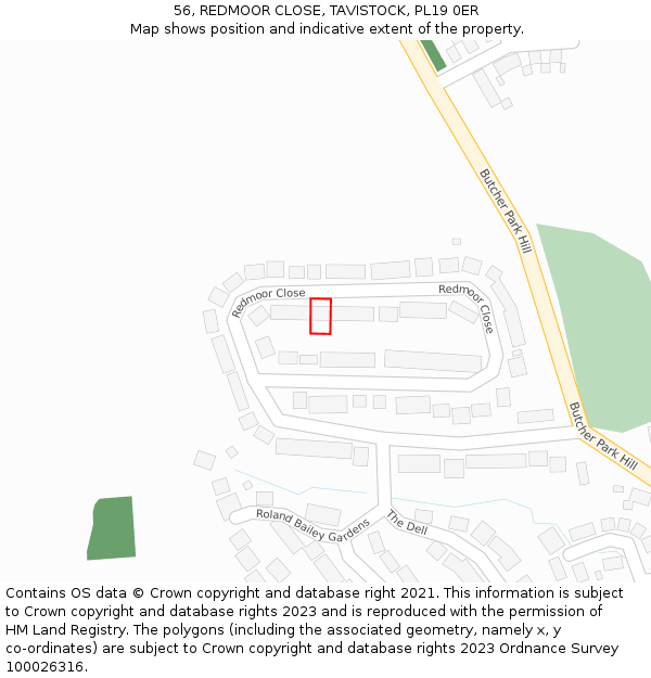 56, REDMOOR CLOSE, TAVISTOCK, PL19 0ER: Location map and indicative extent of plot
