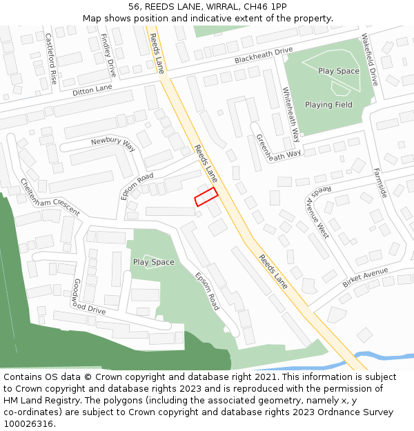 56, REEDS LANE, WIRRAL, CH46 1PP: Location map and indicative extent of plot