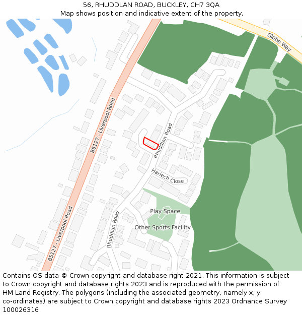 56, RHUDDLAN ROAD, BUCKLEY, CH7 3QA: Location map and indicative extent of plot