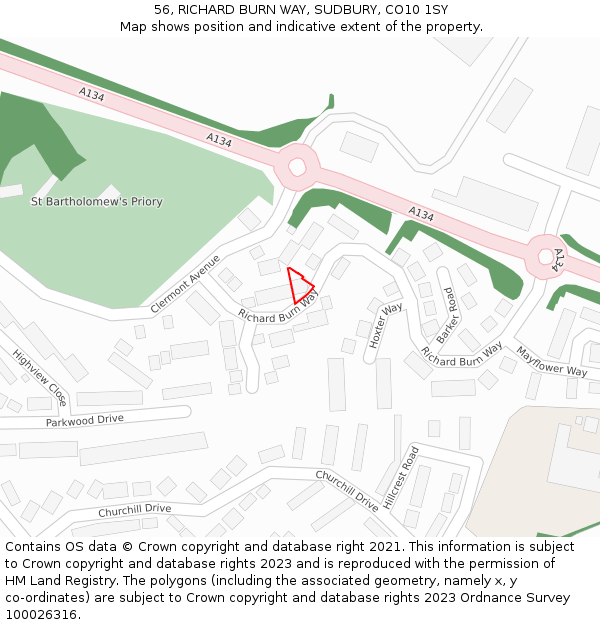 56, RICHARD BURN WAY, SUDBURY, CO10 1SY: Location map and indicative extent of plot