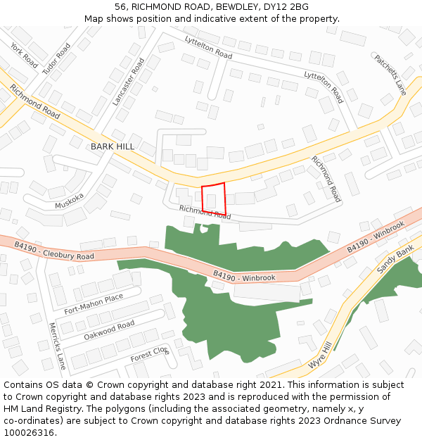 56, RICHMOND ROAD, BEWDLEY, DY12 2BG: Location map and indicative extent of plot