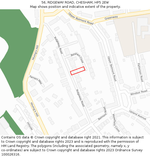 56, RIDGEWAY ROAD, CHESHAM, HP5 2EW: Location map and indicative extent of plot