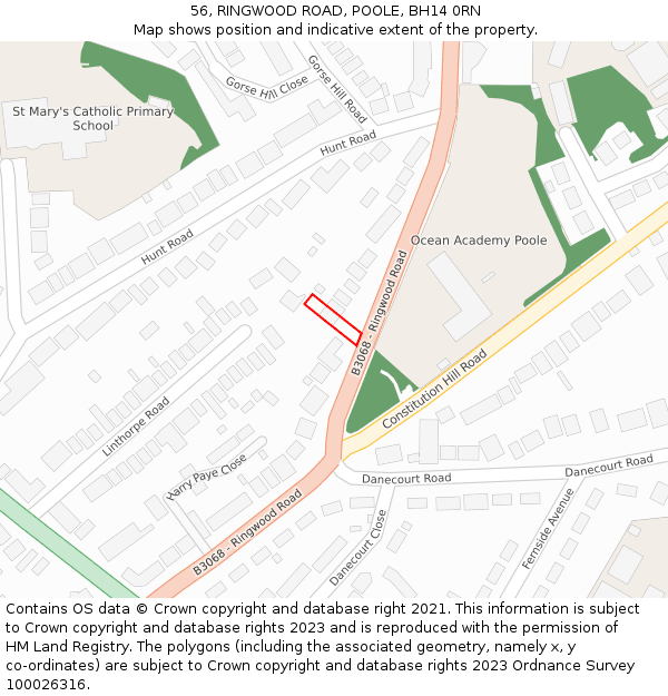 56, RINGWOOD ROAD, POOLE, BH14 0RN: Location map and indicative extent of plot