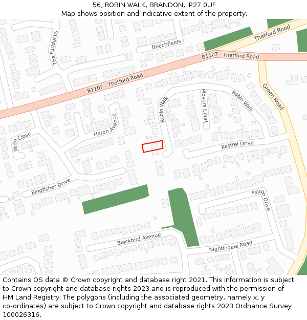 56, ROBIN WALK, BRANDON, IP27 0UF: Location map and indicative extent of plot