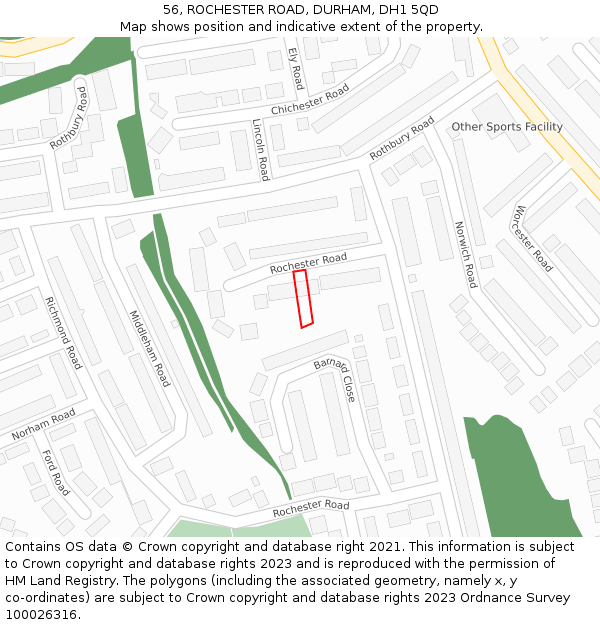 56, ROCHESTER ROAD, DURHAM, DH1 5QD: Location map and indicative extent of plot