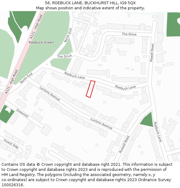 56, ROEBUCK LANE, BUCKHURST HILL, IG9 5QX: Location map and indicative extent of plot