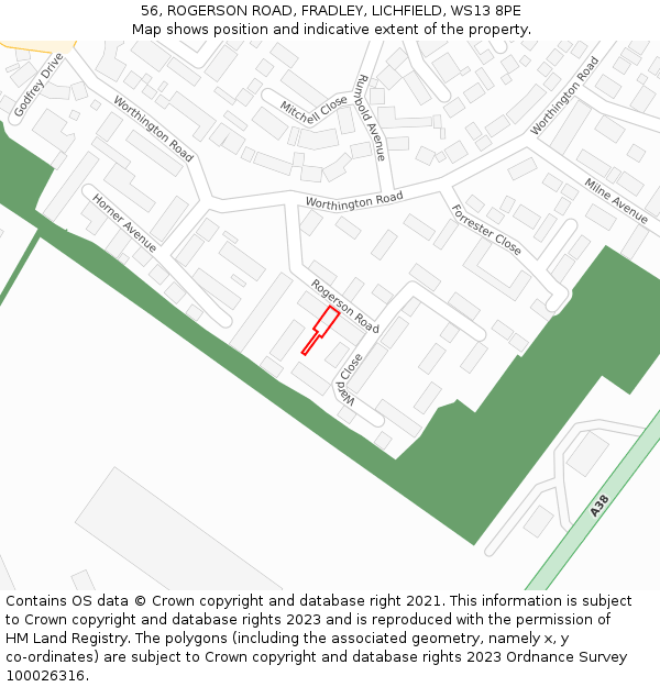 56, ROGERSON ROAD, FRADLEY, LICHFIELD, WS13 8PE: Location map and indicative extent of plot