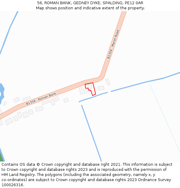56, ROMAN BANK, GEDNEY DYKE, SPALDING, PE12 0AR: Location map and indicative extent of plot