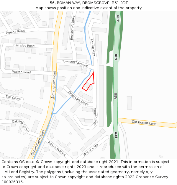 56, ROMAN WAY, BROMSGROVE, B61 0DT: Location map and indicative extent of plot