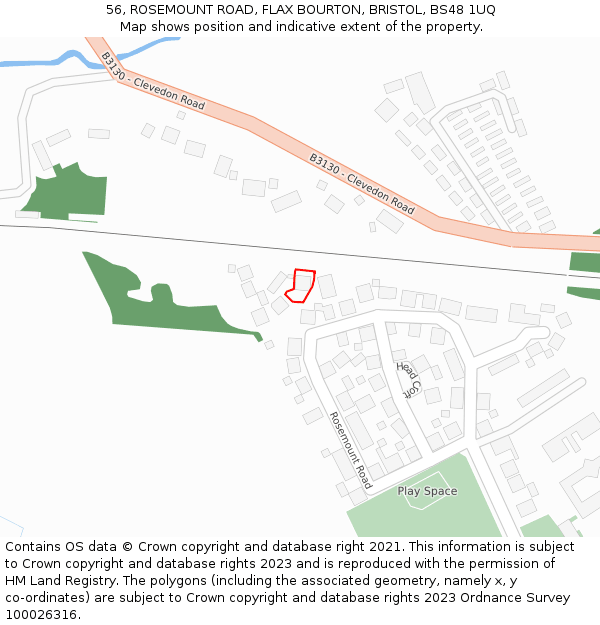 56, ROSEMOUNT ROAD, FLAX BOURTON, BRISTOL, BS48 1UQ: Location map and indicative extent of plot