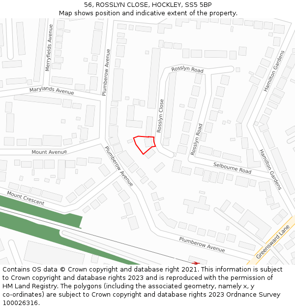 56, ROSSLYN CLOSE, HOCKLEY, SS5 5BP: Location map and indicative extent of plot