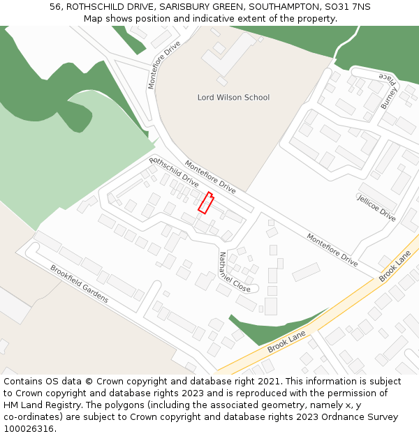 56, ROTHSCHILD DRIVE, SARISBURY GREEN, SOUTHAMPTON, SO31 7NS: Location map and indicative extent of plot