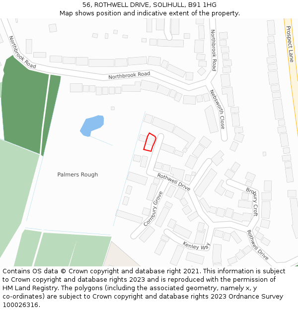 56, ROTHWELL DRIVE, SOLIHULL, B91 1HG: Location map and indicative extent of plot